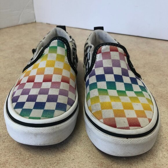 Vans Asher Classic Slip On Rainbow Checkered Sneakers Youth Missy Size 12 - Picture 2 of 11